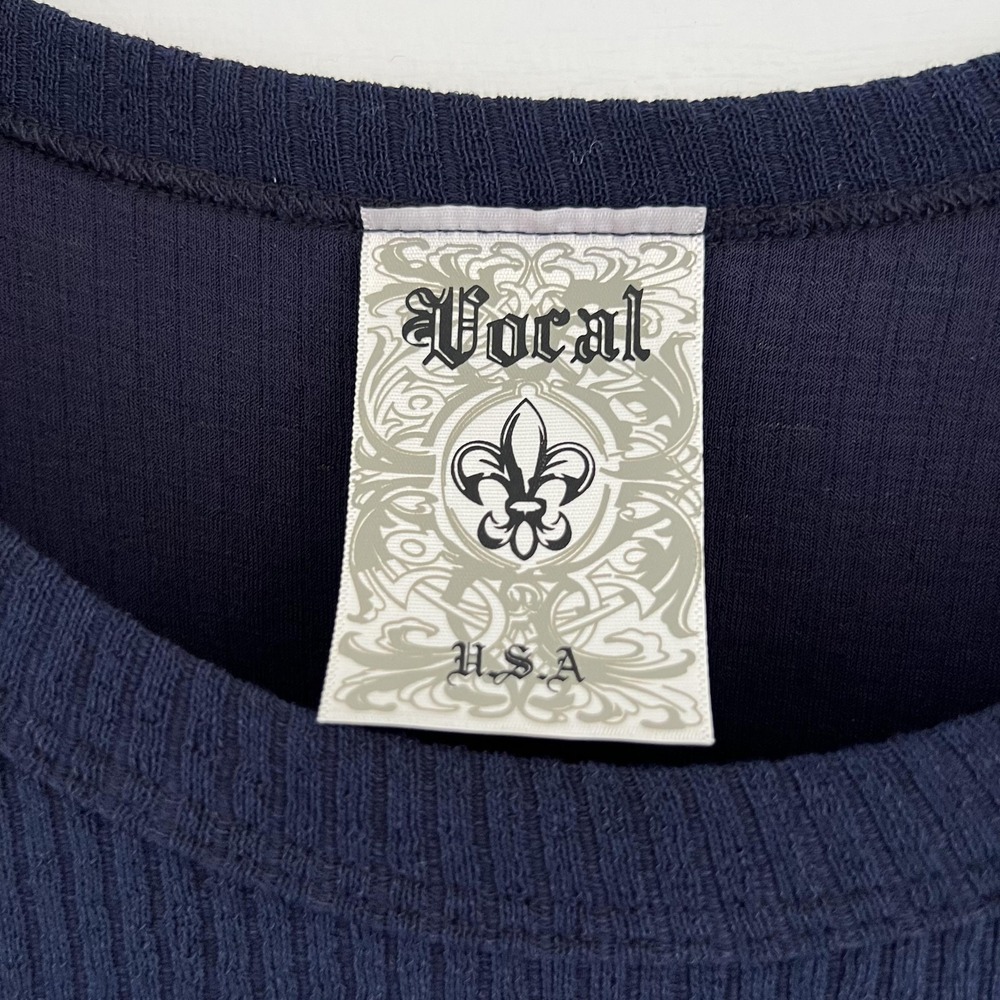 Vocal Top Womens XL Navy Blue Skull Rhinestone Long Sleeve Ribbed USA Gothic Y2K - Picture 12 of 16